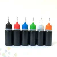 Black E Liquid Needle Bottle 10ml 30ml Ecig Oil Plastica PE Soft Ejuice Dropper Con Pinhole Metal Filler per aghi Caps colorati DHL Free