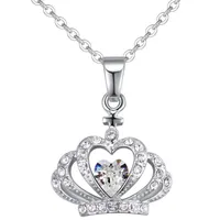 Colar Crown coração pingente de cristal de Swarovski Elements Mulheres Moda Vintage Jóias Feminino Ladies noiva Acessórios 28523
