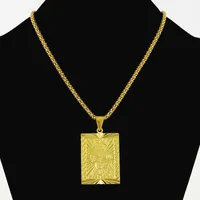 Homme's Boy's Fashion HiPhop bijoux 24K Pure Or Couleur Carré Pendentifs carrés Collier Vintage Gold Placant Colliers Chaîne de pop-corn