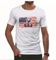 Флаг США печать футболки летние мужчины TEE простой с круглым вырезом белые мужские футболки