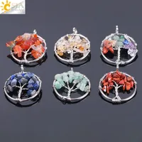 CSJA Tree of Life Pendant Wholesale Natural Chakra Gemstone Beads Chips Silver Charms for Necklace Choker Earring Bracelet Jewelry F141