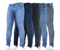 Herren-Jeans dünne Solid Color gewaschene Jeans Herren Street Zipper lange Bleistift-Hosen-Mann-lange Hose Jeans
