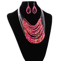 Venta caliente Vintage Jewelry Sets Bohemia Crystal chocker Multilayer Colorful Beads Pendientes Collar Llamativo Set Para Mujeres