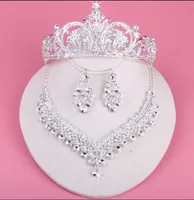 Coronas nupciales para novias Juego de collar espumoso Boda Diamante Concurso Tiaras Diadema Cristal Prom Baile Desfile Joyas para el cabello Plata