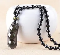 Natürliche Obsidian Black Jade Achat Anhänger Glück Peace Fortune Bohnen A89