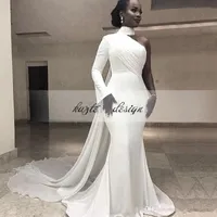 Sexy Mermaid Nigerian One-shoulder Evening Party Dresses with Ribbon Wrap South African Chiffon Train Simple Trumpet prom gowns