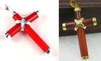En gros Agate Rouge Jade 18KGP 18KWGP Croix De Noël Pendentif 18 "Collier