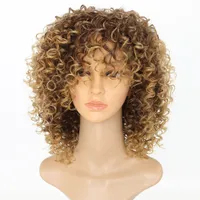 Kinky Curly Peruki dla czarnych kobiet Blondynka Syntetyczna Włosy Kolor T27 / 30 Blonde Afro Wig 16 cali