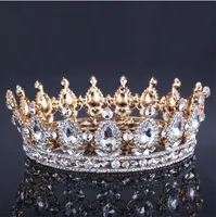 Lüks Vintage Altın Düğün Taç Alaşım Gelin Tiara Barok Kraliçe Kral Taç altın renk rhinestone tiara taç