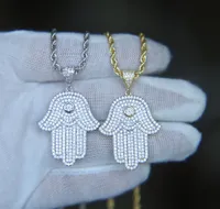 Hip Hop Bling Jewelry Iced Out Cool Boy Bys Collana Hamsa Pendente a mano Pendente in oro argento Placcato cz Cubic Zirconia Bling Collana Hiphop per uomo