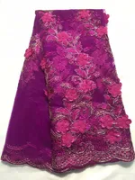 5 ярдов ПК Top Sale Фиолетовая французская чистая кружевная ткань с бисером и цветочным украшением Африканский сетчатый материал для платья QN646