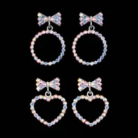 Crystal AB Bowknot Stud Earring for Women Fashion Circle Pendientes Heart Drop Earrings 925 Sterling Silver Plateado Jewelry Party Gifts
