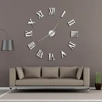 Modern DIY grote wandklok 3D Mirror Surface Sticker Home Decor Art Giant Wall Clock Watch met Romeinse cijfers Big