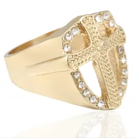 Großhandel neue Luxus-Herren Hip Hop Simulated Diamonds Ring Christian Jesus Ring mit Kristall Religiösen vergoldeten Querring für freies Shipp