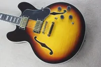China Guitar Factory Custom 100% novo Sunburst F Hole Hollow Body es 3 Guitarra el￩trica