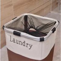 2018 Canasta portátil de lavandería con enrejado individual Cestas de almacenamiento blancas y marrones Organización de almacenamiento en el hogar Cesta de lavandería