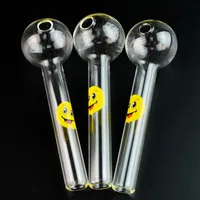 2000pcs面白い笑顔のロゴのパイレックスのガラスオイルバーナーの管の透明な手の管喫煙アクセサリー携帯用オイルバーナーガラス管のDABツール