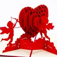 Großhandel- mode 3d up faltbar geschnitten papier grußkarten kreative handgemachte liebe cupid postkarten Valentines Hochzeit Weihnachtsgeschenk