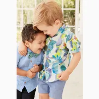 NEW Gentleman Kids boy Clothing يحدد 100 ٪ قطن قصير الأكمام رفض طوق الببغاوات الطباعة أو قميص الصبي زهرة + بانت مجموعة ملابس الصبي