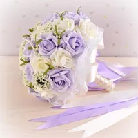 Beau bouquet de mariage pourpre tout fait main fleur mariage fleurs Bouquets de mariage perles artificielles fleur rose