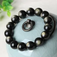 Natural obsidian Black Obsidian Bracelet Sprinkle Gold Bracelet 8-14mm Round Beads Bracelet Drop Shipping