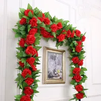 245cm 14色の結婚式の装飾の人工的な偽のシルクのバラの花のつるのぶら下がっている花輪のウェディングの家の装飾的な花の花輪