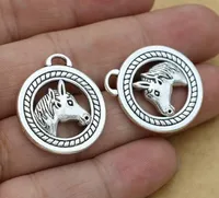 Encantos 50pcs aleación de Cabeza de caballo antiguo Haciendo encantos de plata colgante para la joyería del collar hallazgos 25mm