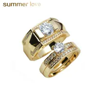 hot sale gold plating couple ring set for women men punk style crystal stackable ring jewelry accessories