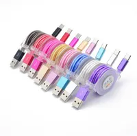 Type c LED rétractable USB Light Up plat de nouilles Micro câble de type C pour Samsung Smartphone colorés Câbles de Charge