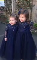 Casamento do jardim 2019 azul marinho flor meninas vestidos de manga longa rendas tutu primeira comunhão vestidos meninas pageant vestido custom made venda quente