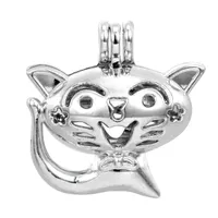 Perle Käfig Halskette Anhänger, ätherisches Öl Diffusor, süße Katze bietet versilbert 10pc - plus Ihre eigene Perle macht es attraktiver