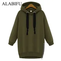 Alabifu Long Herbst Winterkleid 2018 Frauen BF Hoodies Sweatshirts Kleid Casual Reißverschluss Plus Größe Harajuku Jacke Mantel Damen