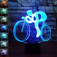 Lampade da illusione ottica da tavolo per tocco notturno di biciclette 3D da notte Lampade a 7 luci che cambiano colore Decorazione della casa Regalo di compleanno di Natale