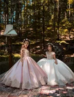 Vintage rosa princesa flor menina vestidos com laço de ouro appliqued festa de casamento tutu crianças vestidos de aniversário325