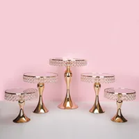 7pcs / set Luxury Guldkristallkakahållare Stativkaka dekorerad bröllopstårta Pan Cupcake Sweet Table Candy Bar Table Centerpieces Dekoration