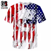 OGKB Nova Moda Roupas Homens Engraçado Legal 3D Impressão Bandeira Americana Crânio Camisetas Harajuku Tops T Plus Size Tshirt Ocasional Unisex