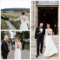 2018 Boho Wedding Dresses Designed by Sarah Seven Vintage A Line Scoop Zipper Back with Detachable Jacket Long Sleeves Rustic Bridal Gowns