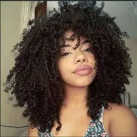 New Afro Kinky Curly Wig Africano Ameri Brazilian Hair Simulação Humano cabelo Afro Kinky Curly Natural Peruca em estoque