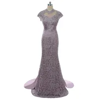 2018 Wangyandess Purple Satin Mermaid Mutter der Brautkleider Benutzerdefinierte Sweep Zug Backless Spitze Mutter Kleider Formale Abendkleider