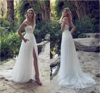 Nya a-line bröllopsklänningar illusion av axel svep tåg rygglös trädgård strand brudklänningar spetsar applikationer vestidos de novia