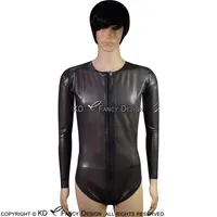 Transparante zwarte sexy latex badpak kostuums hoge gesneden been met rits aan de voorkant ronde kraag rubber body pak bodysuit catsuit 0141