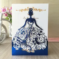 50 st Laser Cut Bröllop Inbjudningar Bröllopsklänning Olika färger Utsökt Vacker Flicka Födelsedagsfest Vuxenkort