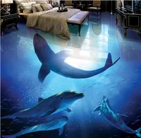 Vinil döşeme banyo Estetik Sualtı Dünyası Yunus Köpekbalığı 3D stereo banyo oturma odası zemin