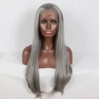Fantasy Beauty 180% Platin Silber Grau Gerade Synthetische Lace Front Perücke Glueless Hitzebeständiges Haar Für Afroamerikaner