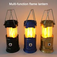 Stettbara Solar Flame Lampor Lampor Multifunktionell LED Camping Ljus Lantern Nödtält Ljus Bärbar handlampa
