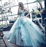 2018 Blauwe Baljurk Quinceanera Jurken Custom Made Beaded Off Shoulder Prom Dress Long Formal Party Jurs Q27