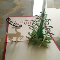Convites de Festa de Natal Corte A Laser 3D Pop Up Árvore De Natal Cartão Cúbico Dobrável Veados Cartões de Natal 25 pcs