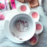 150mlかわいい猫漫画マグカップセットクリエイティブキャットミルクブレックファーストカップセラミックカップとプレートコーヒー熱耐性カップギフト