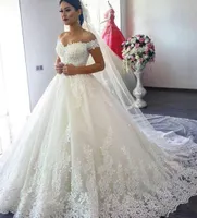 2019 fuera del hombro una línea de vestidos de novia de las mujeres de alta Qulaity capilla encantadora tren apliques de encaje vestidos de novia sin respaldo vestidos para la boda