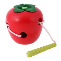 A Lagarta Come A Apple Montessori Frisado Corda Vestindo Corda Brinquedo Do Bebê De Madeira Brinquedos Early Educacional Presente Das Crianças